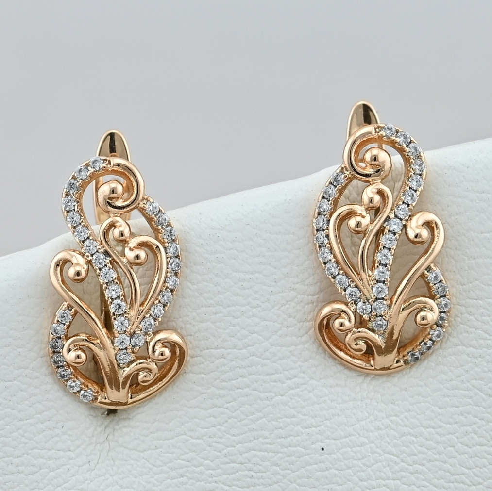

Серьги Xuping 30316 размер 18х10 мм белые фианиты вес 2.7 г позолота 18К