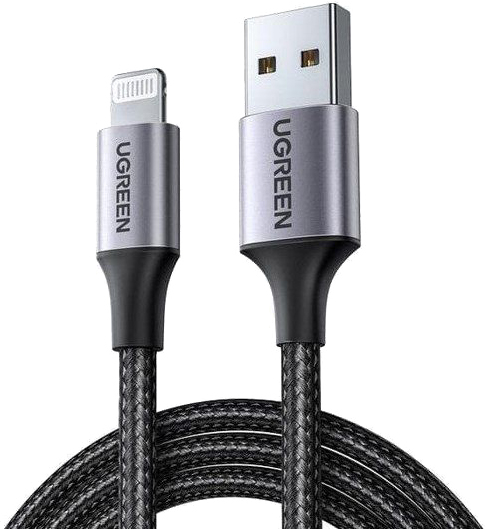 

Кабель Ugreen US291 USB-A 2.0 - Lightning, MFI, 1.5 м Braided with Aluminum Shell Black