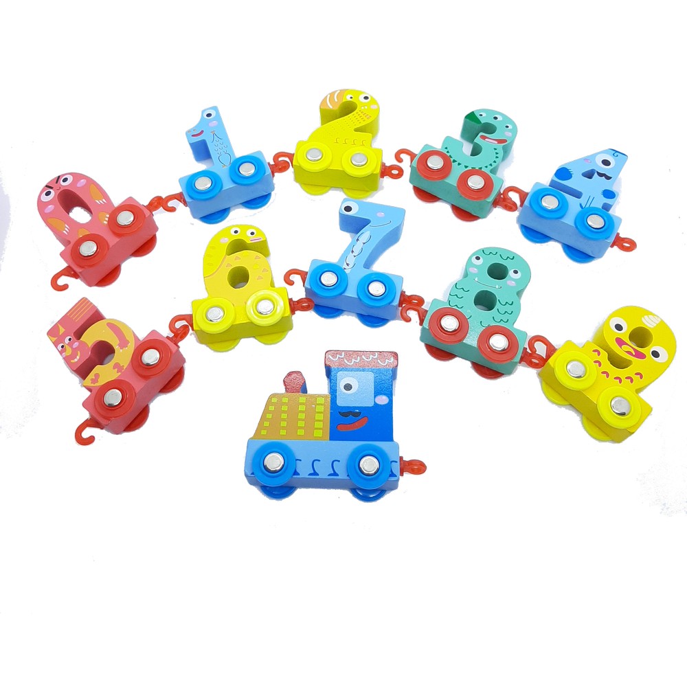 

Развивающая игрушка деревянный поезд StarToys Цифры, в комплекте 10 разноцветных вагонов