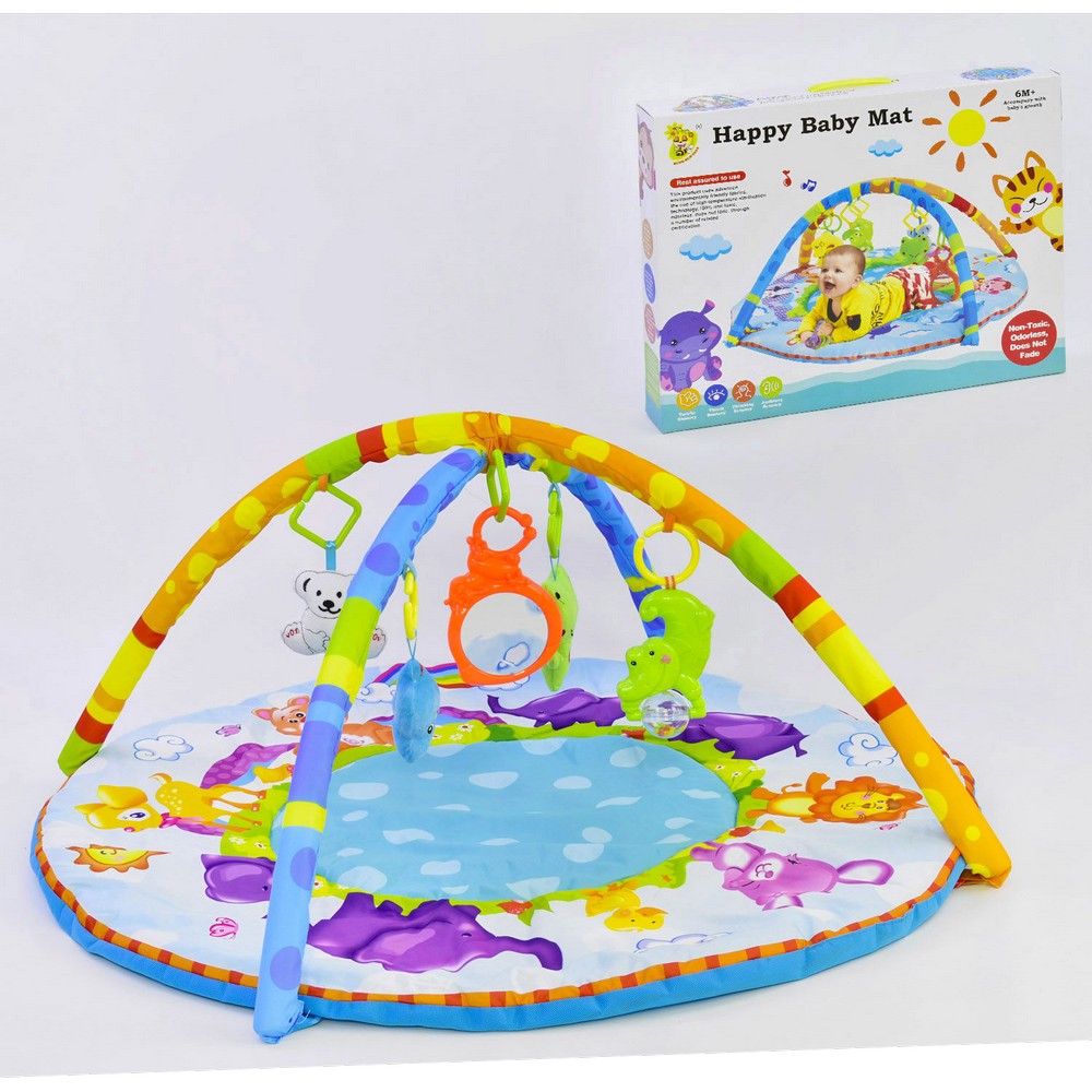 

Детский игровой мягкий коврик HR Toys, в комплекте 3 мягких подвески, 1 зеркало и 1 музыкальная подвеска