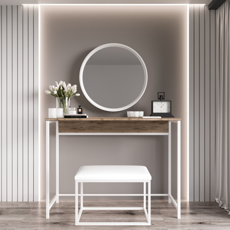 

Туалетный столик с зеркалом и банкеткой Фенстер Визаж 2 Белый ДСП Аликанте