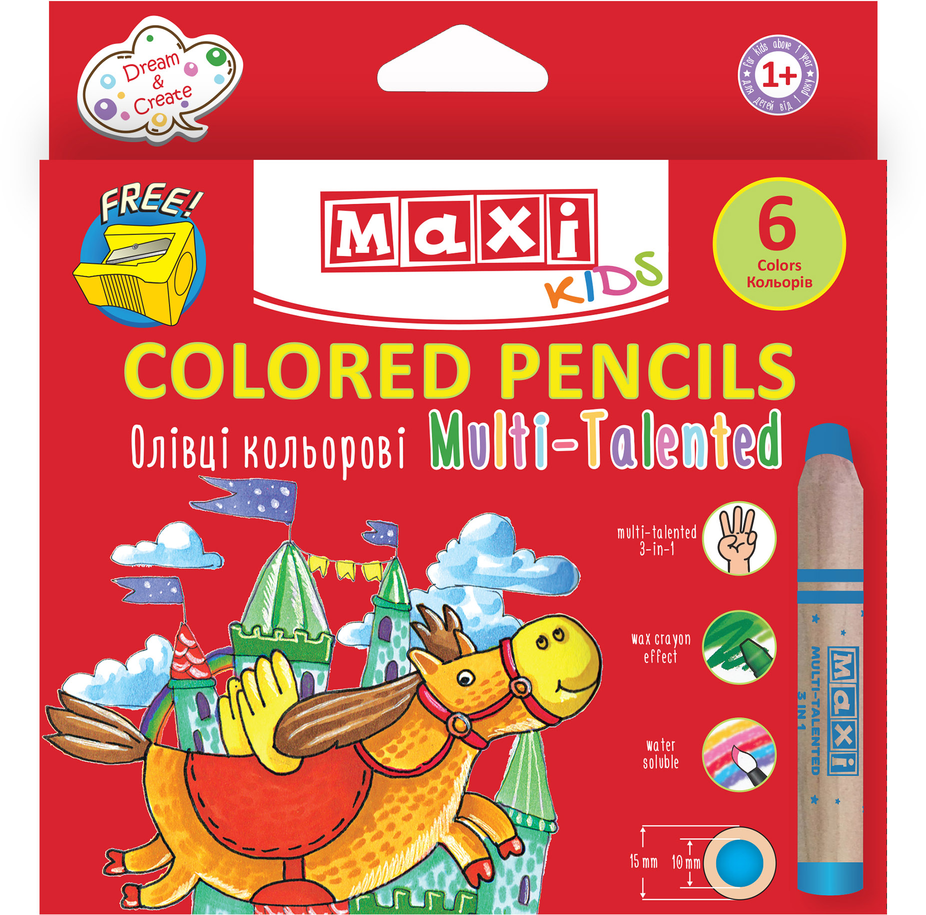 

Цветные карандаши Cool for school Multi-Talented 3 в 1 круглые 6 цветов с точилкой (MX15171)