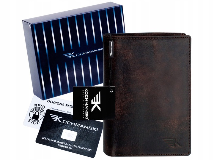 

Кошелёк кожаный мужской Kochmanski с защитой RFID 12.9 х 9.5 х 2 см коричневый (K-HP-N4-3068)