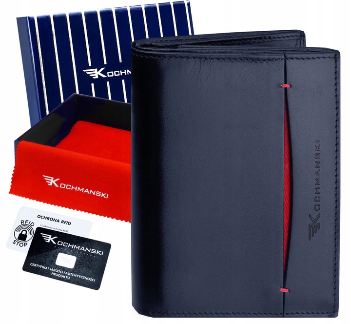 

Кошелёк кожаный мужской Kochmanski с защитой RFID 13 х 11 х 2.5 см синий с красным (K-VTW-436-3444)