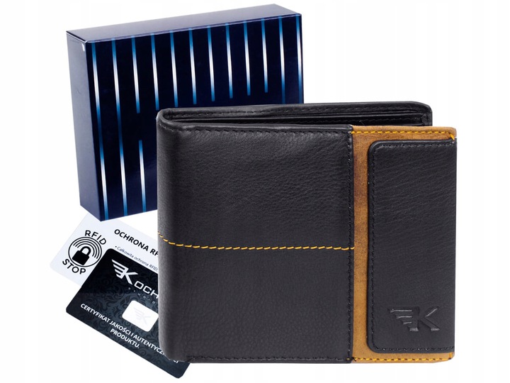 

Кошелёк кожаный мужской Kochmanski с защитой RFID 10.6 х 12.5 х 2 см чёрный с коричневым (K-TNG-N992-3328)