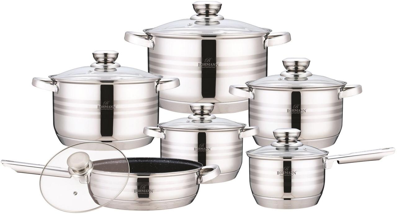 

Посуда Bohmann 12 предметов BH 1234 MRB (ковш 2,1л;2,1 л;3,0 л;4,0 л;6,6л; сотеник 24см)