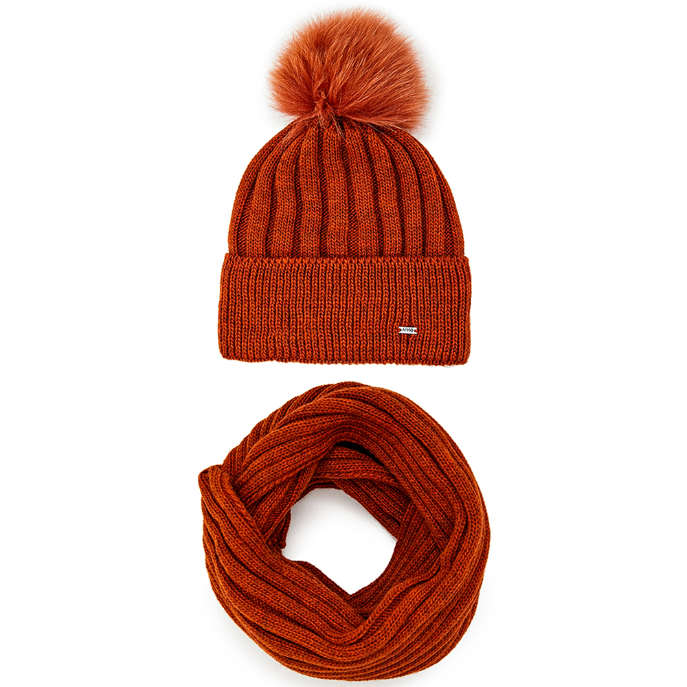 

Комплект вязаный AMOO emporio (шапка и снуд), HW98Pset, коньячный