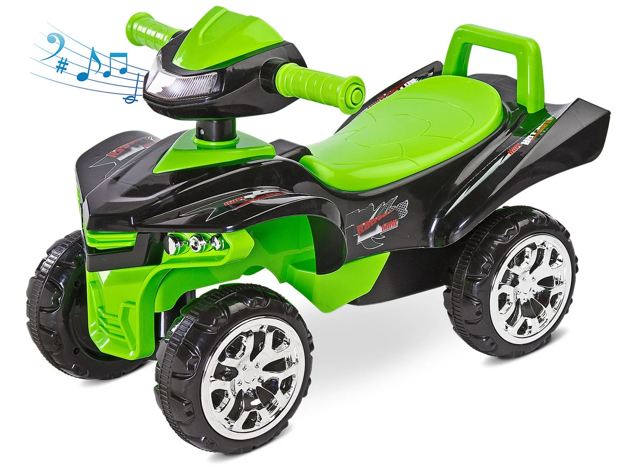 

Квадроцикл для катания Caretero Mini Raptor Green со звуковыми эффектами и мелодиями + багажник и прорезиненные ручки