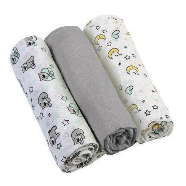 

Муслиновые пеленки BabyOno Cупермягкие Набор 3 шт. Серые 70х70 см
