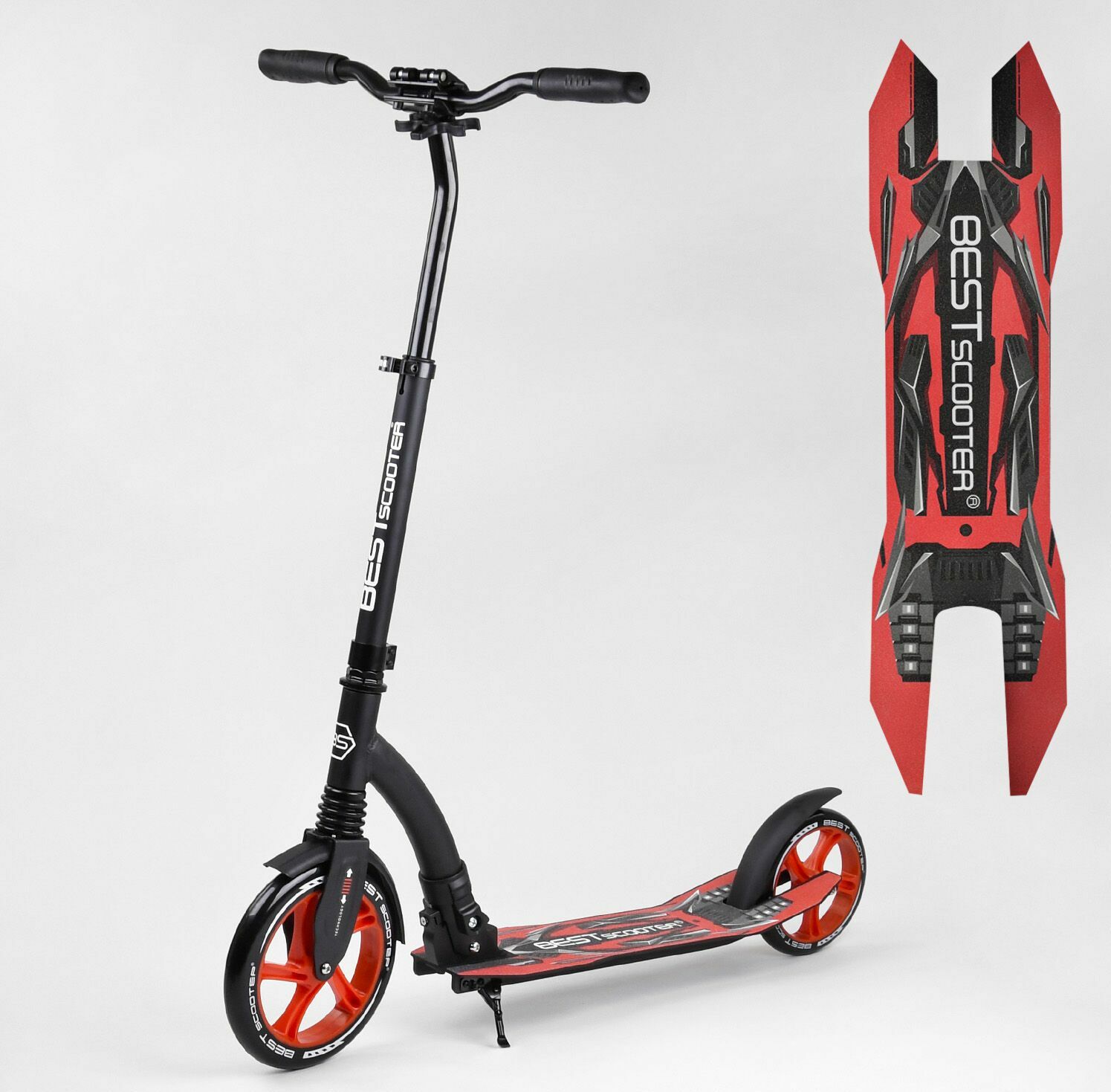 

Двухколесный складной самокат с зажимом руля и амортизатором, Best Scooter красный (40860)