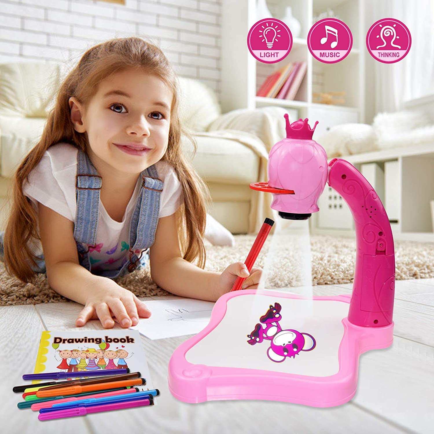 

Детский мольберт проектор Art Kit для рисования со слайдами 3 в 1 Projector Painting столик для рисования по проекциям + фломастеры, альбом Rose (LR0925)
