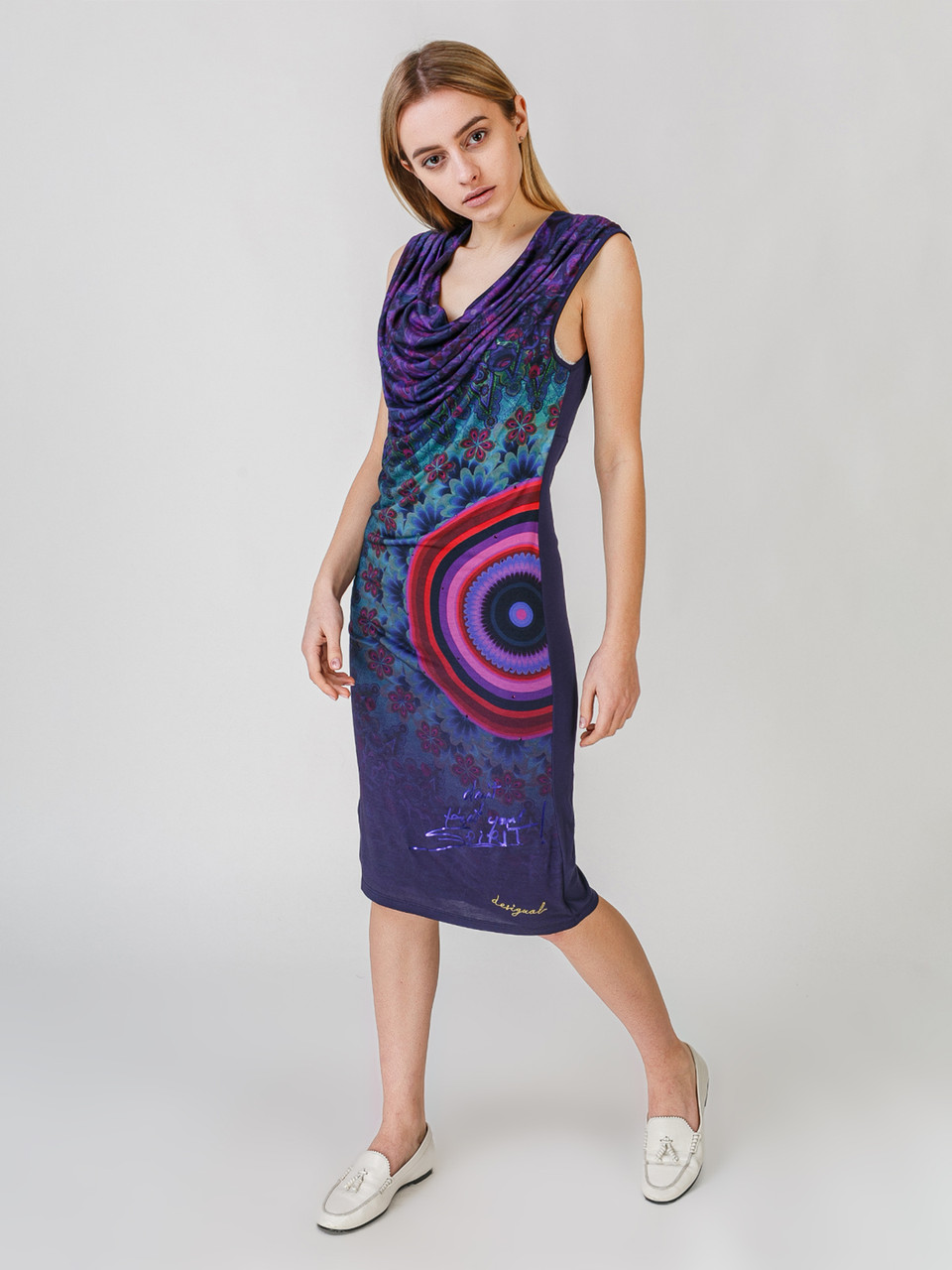 

Платье Desigual синее розовый принт S