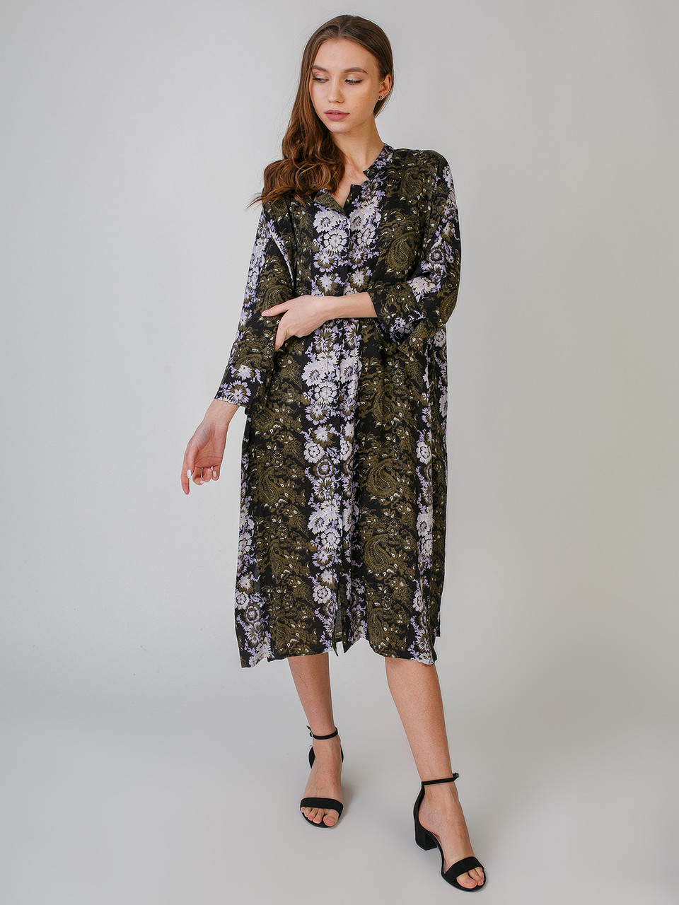 

Платье Masai черное с бело-оливковым принтом, Платье Masai черное с бело-оливковым принтом L