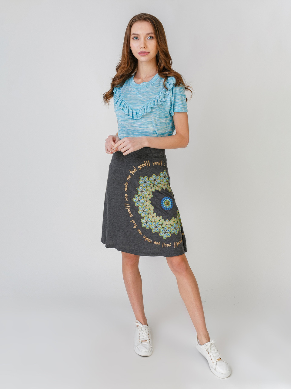 

Юбка женская Desigual серая с золотистым принтом, Юбка женская Desigual серая с золотистым принтом XL