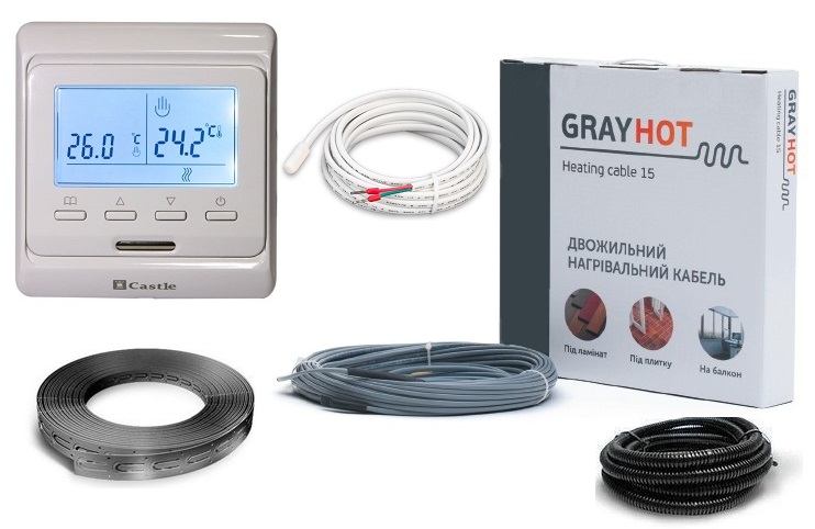 

Тепла підлога нагрівальний двожильний кабель Gray Hot Heating 71м. 1068Вт в комплекті з програмованим терморегулятором та датчиком температури підлоги (VIT00751)