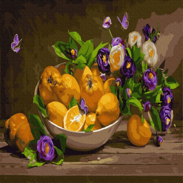 

Картина по номерам "Цитрусы с фиалками" 40*50см