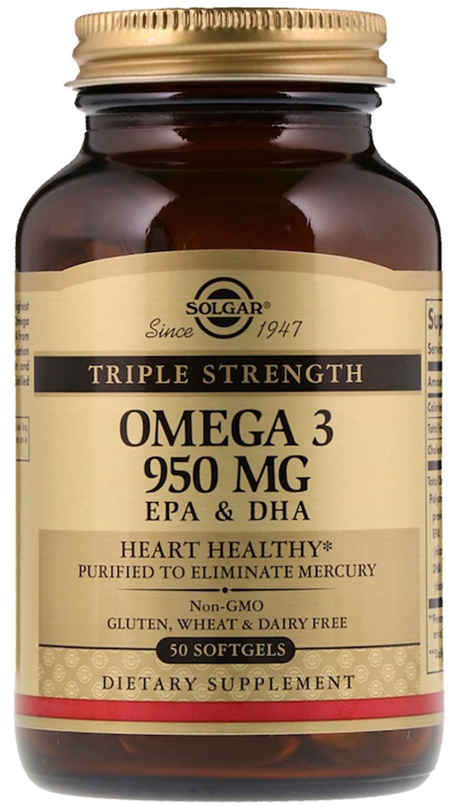 

Жирные кислоты Solgar Triple Strength Омега-3, ЭПК и ДГК 950 мг 50 капсул (033984020573)