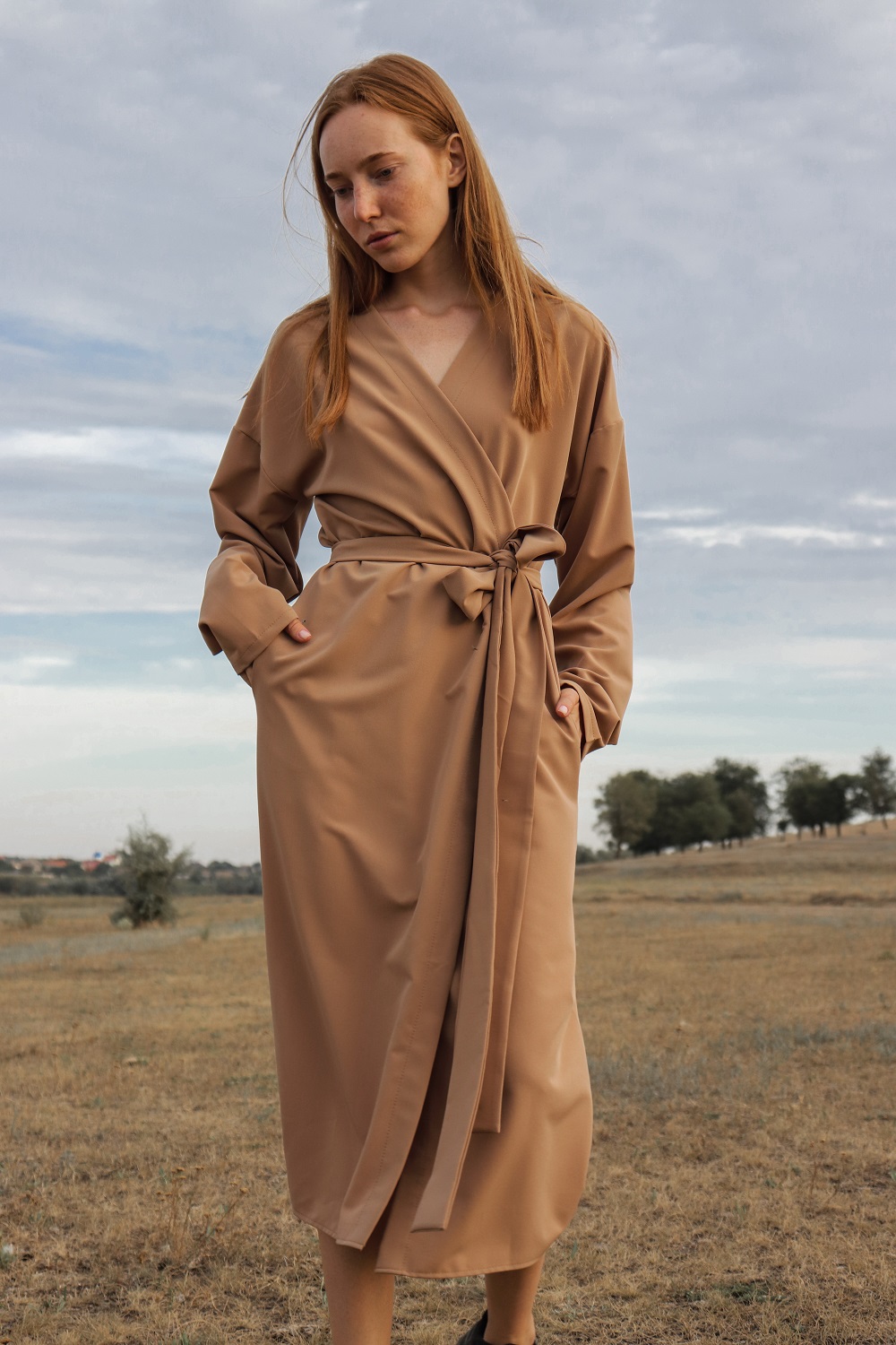 

Платье-кимоно длинное SKRIPKA onesize кэмел S187