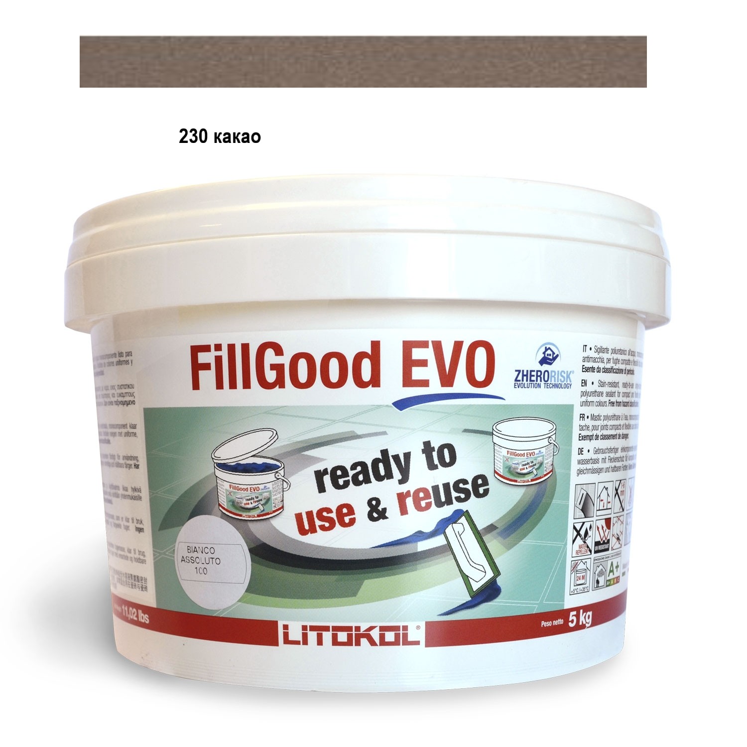 

Затирочная смесь для затирки швов шириной от 1 до 6 мм Litokol FillGood EVO 230 какао 5 кг