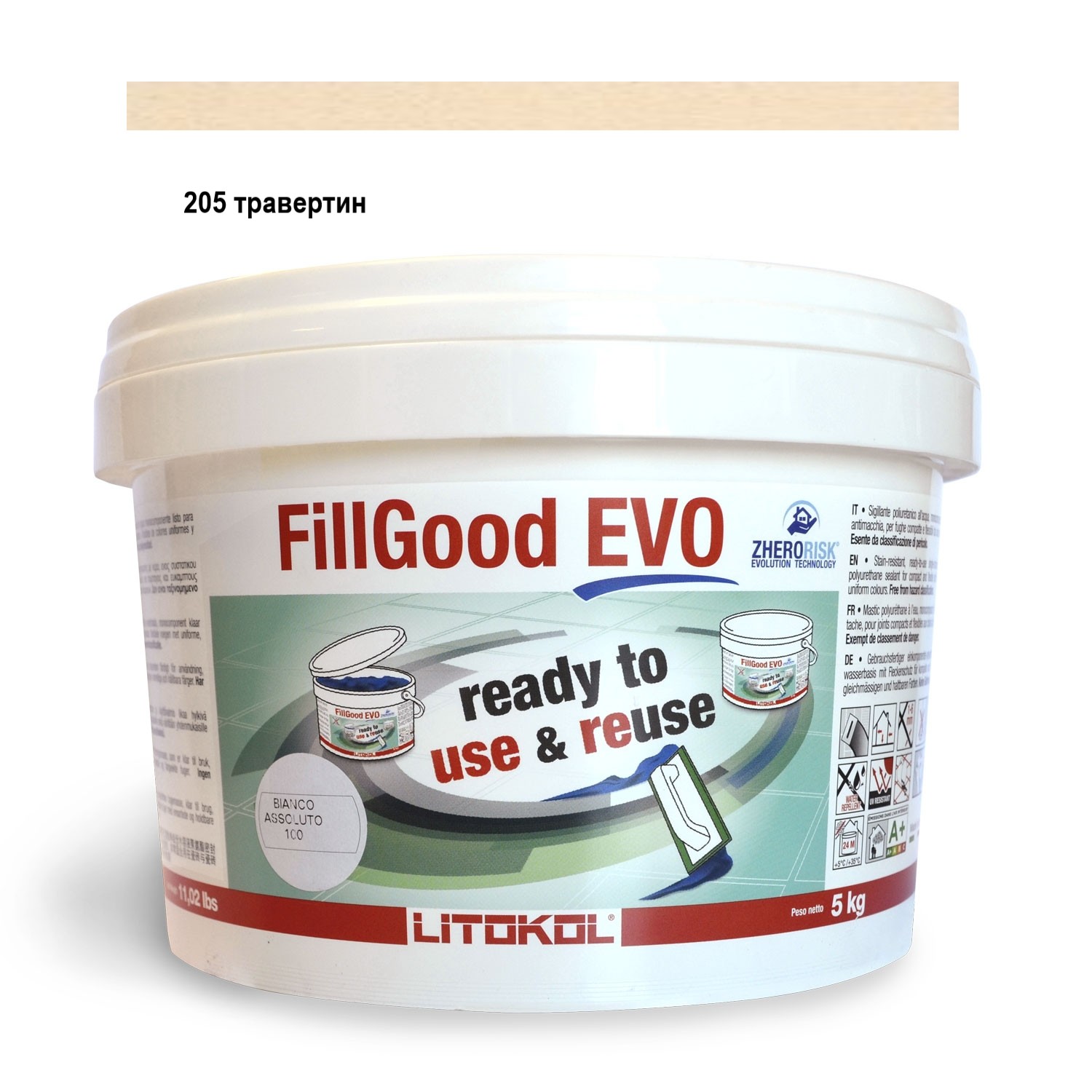 

Затирочная смесь для затирки швов шириной от 1 до 6 мм Litokol FillGood EVO 205 травертин 5 кг