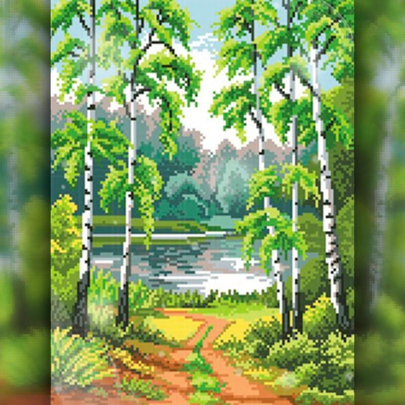 

Алмазная вышивка мозаика The Wortex Diamonds Берёзовый пейзаж 40x50см TWD30017L полная зашивка квадратные стразы. Набор алмазной вышивки
