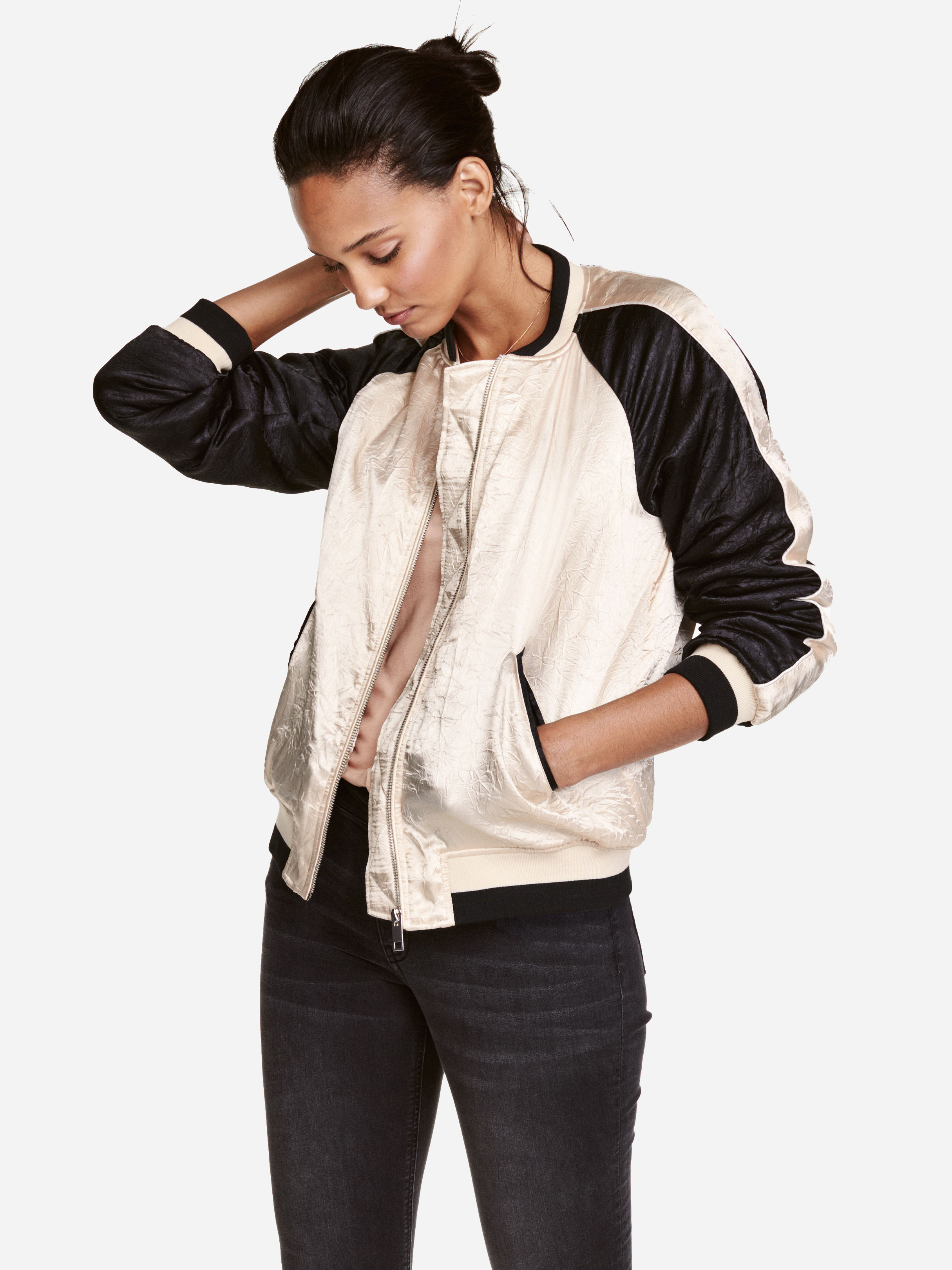 

Бомбер H&M 4216574-AAXN 34 Черный с бежевым