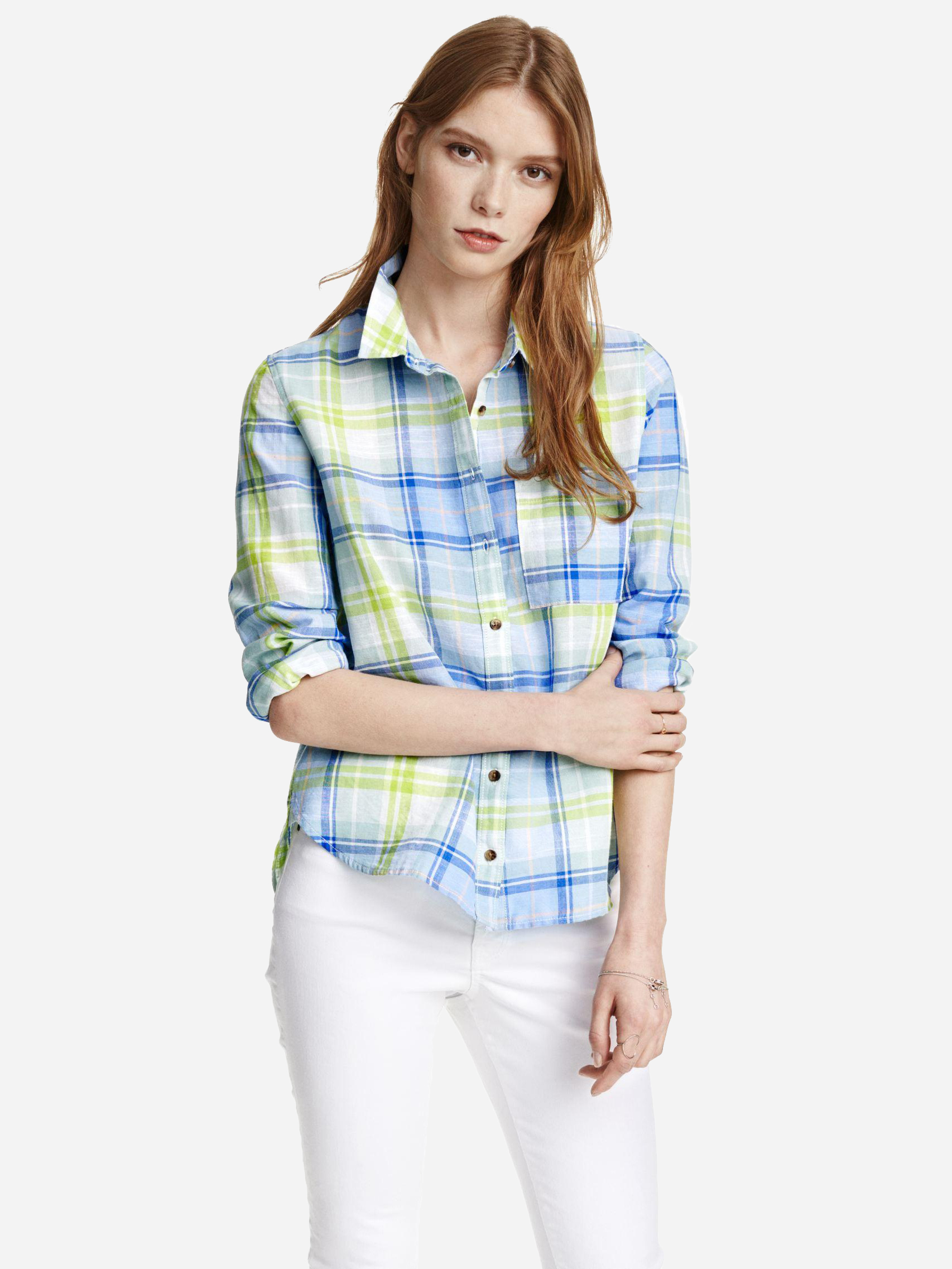 

Рубашка H&M 3494293-AAFI 36 Голубая с салатовым