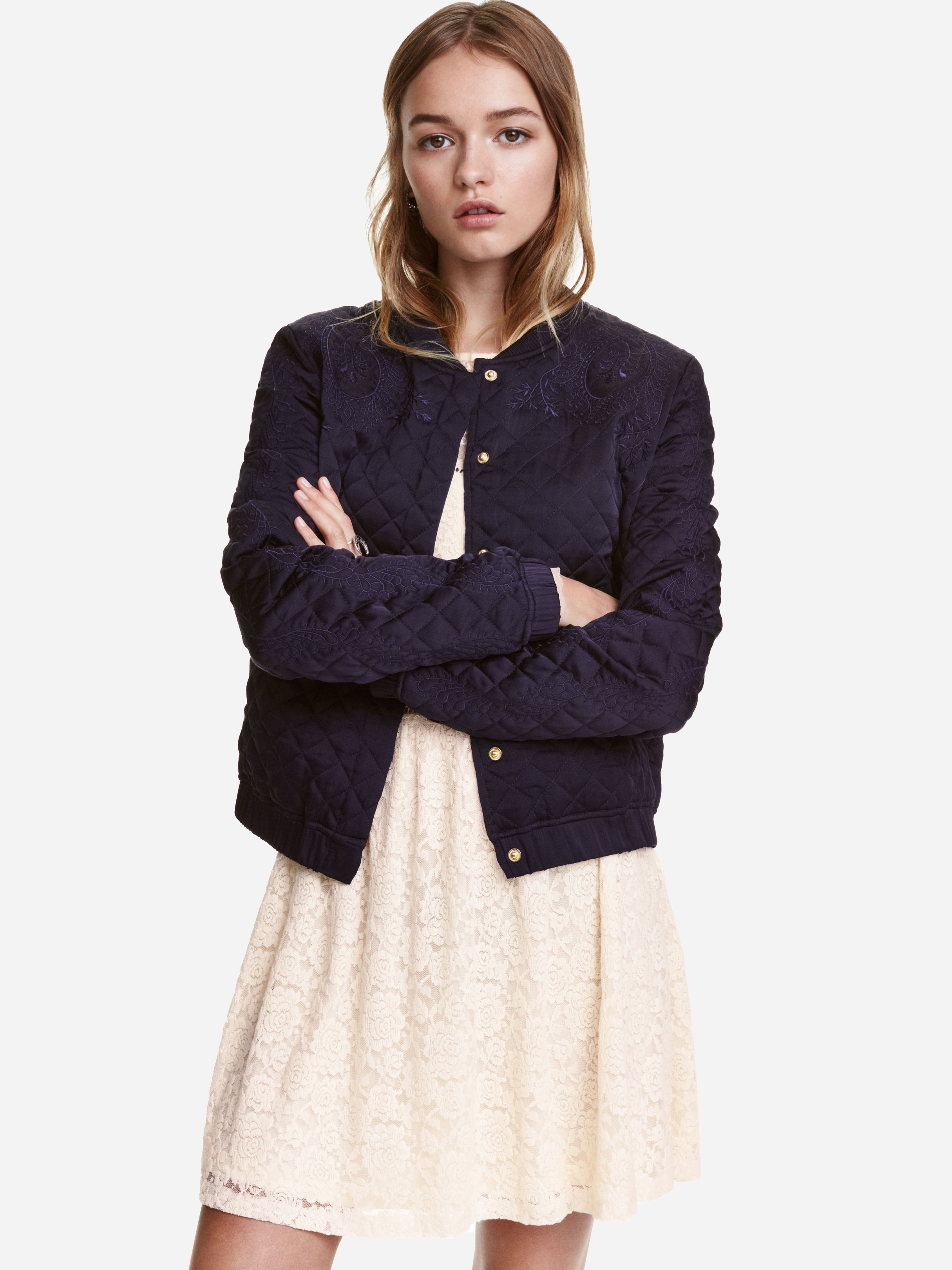 

Бомбер H&M 3646644-AAQJ 32 Темно-синий