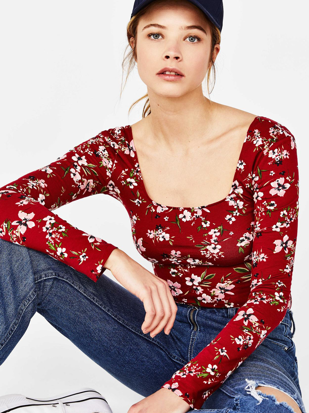

Лонгслив Bershka 2593-831-600-ACDG XS Бордовый с разноцветным
