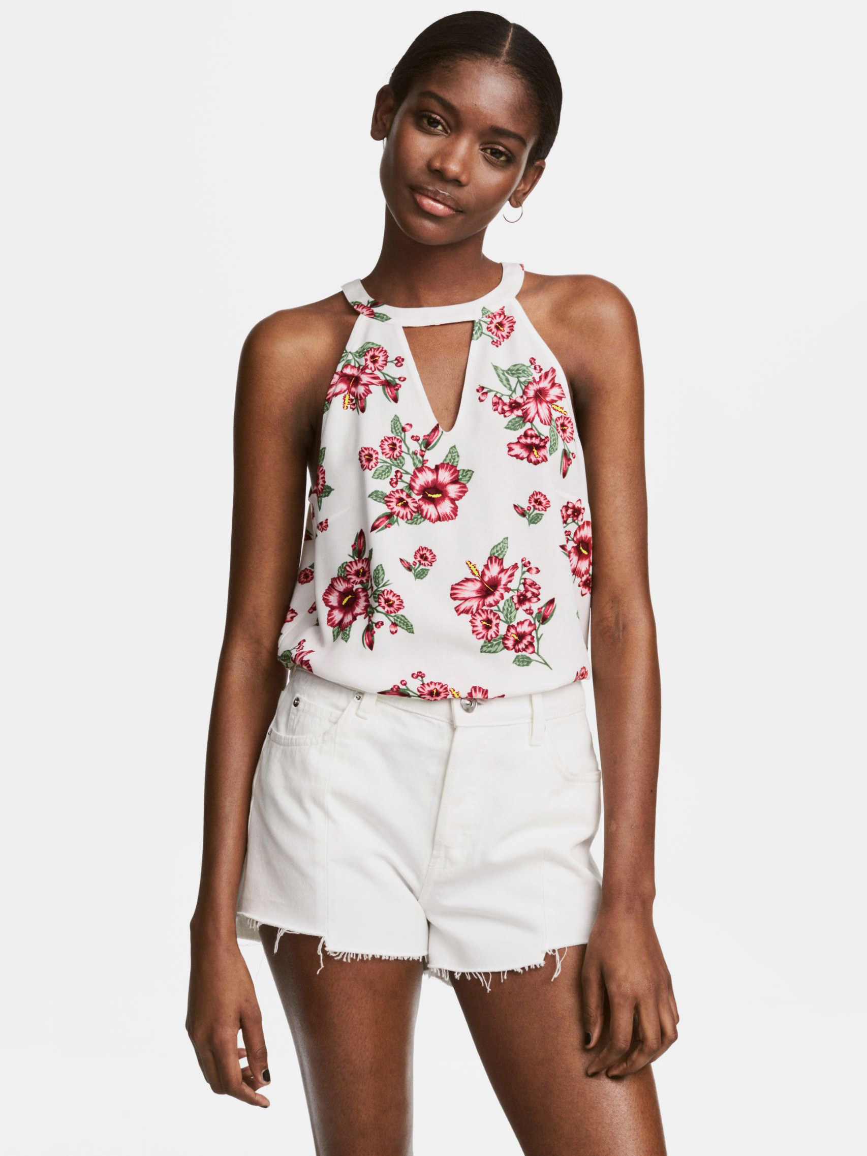 

Топ H&M 1602-5284836 32 Белый/Цветы