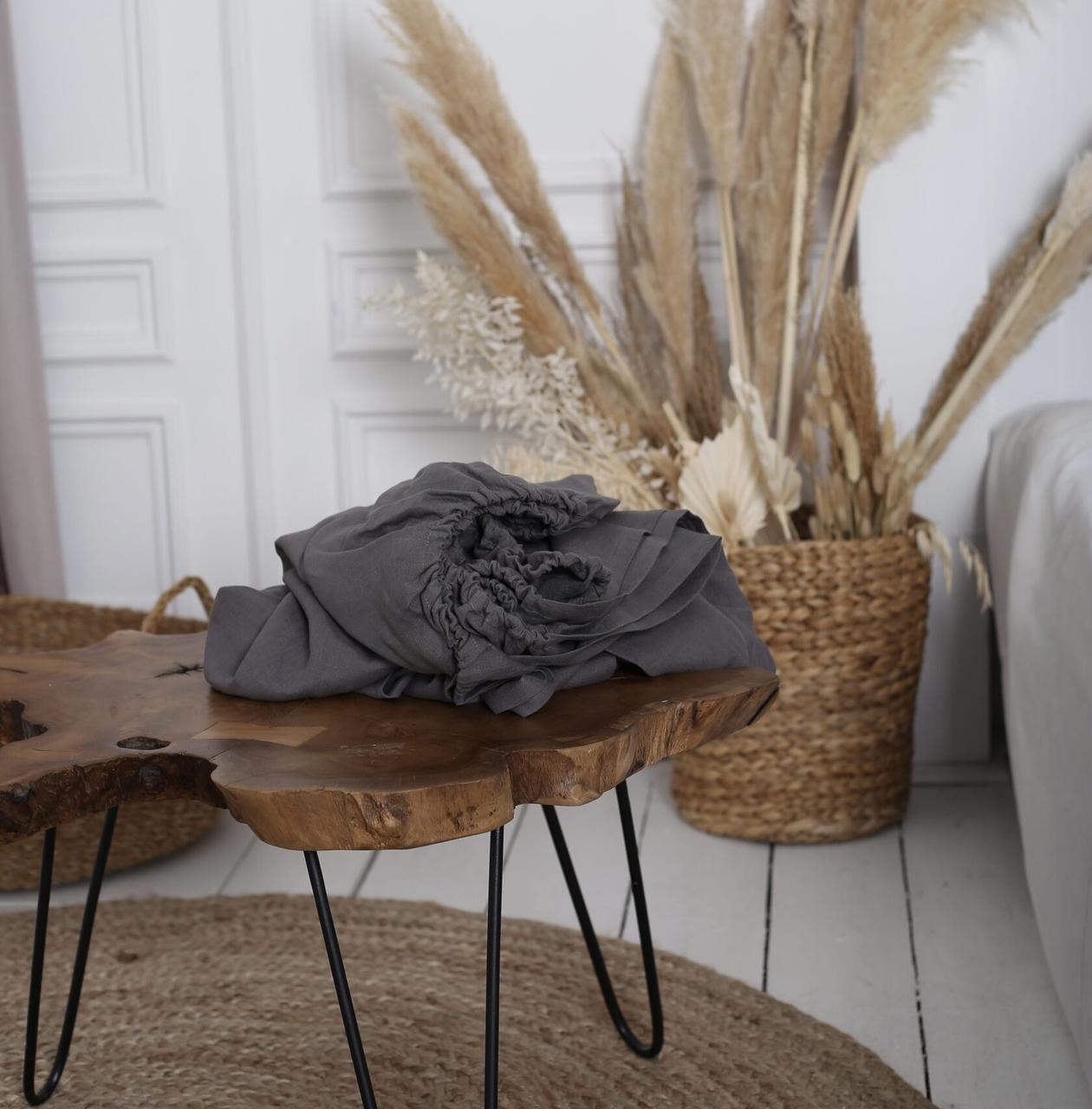 

Крафтове простирадло Luxury Linen двоспальне 200см * 220см Slate Gray