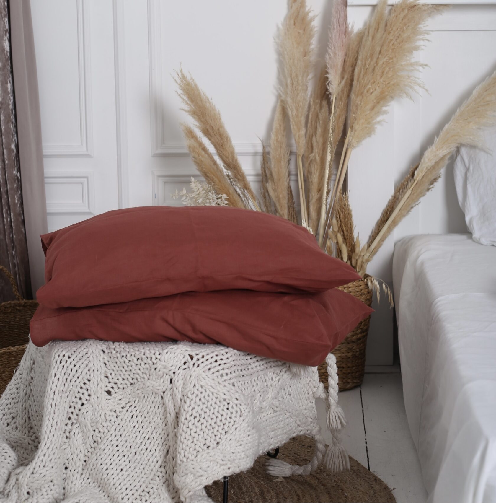 

Крафтова наволочка Luxury Linen на блискавці льон 30х50 см 2шт Indian Red