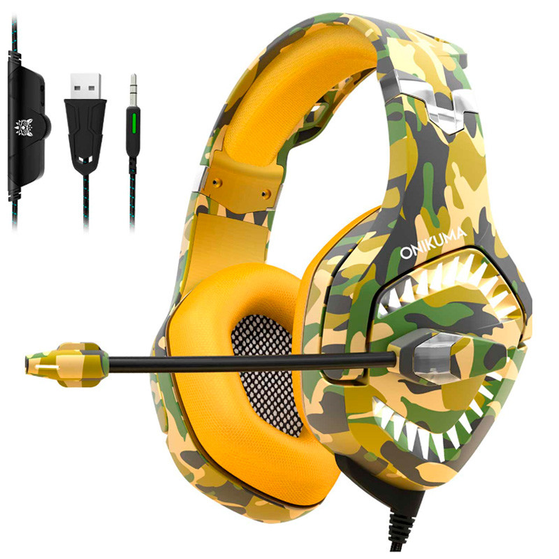 

Игровые наушники Onikuma K1 Pro с микрофоном и LED подсветкой проводные Camouflage Yellow (K1CY)