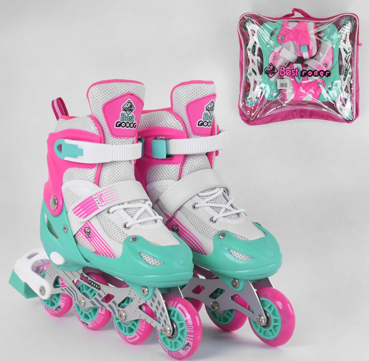 

Коньки роликовые детские 80065-М Best Roller (размер 34-37), цвет бирюзовый