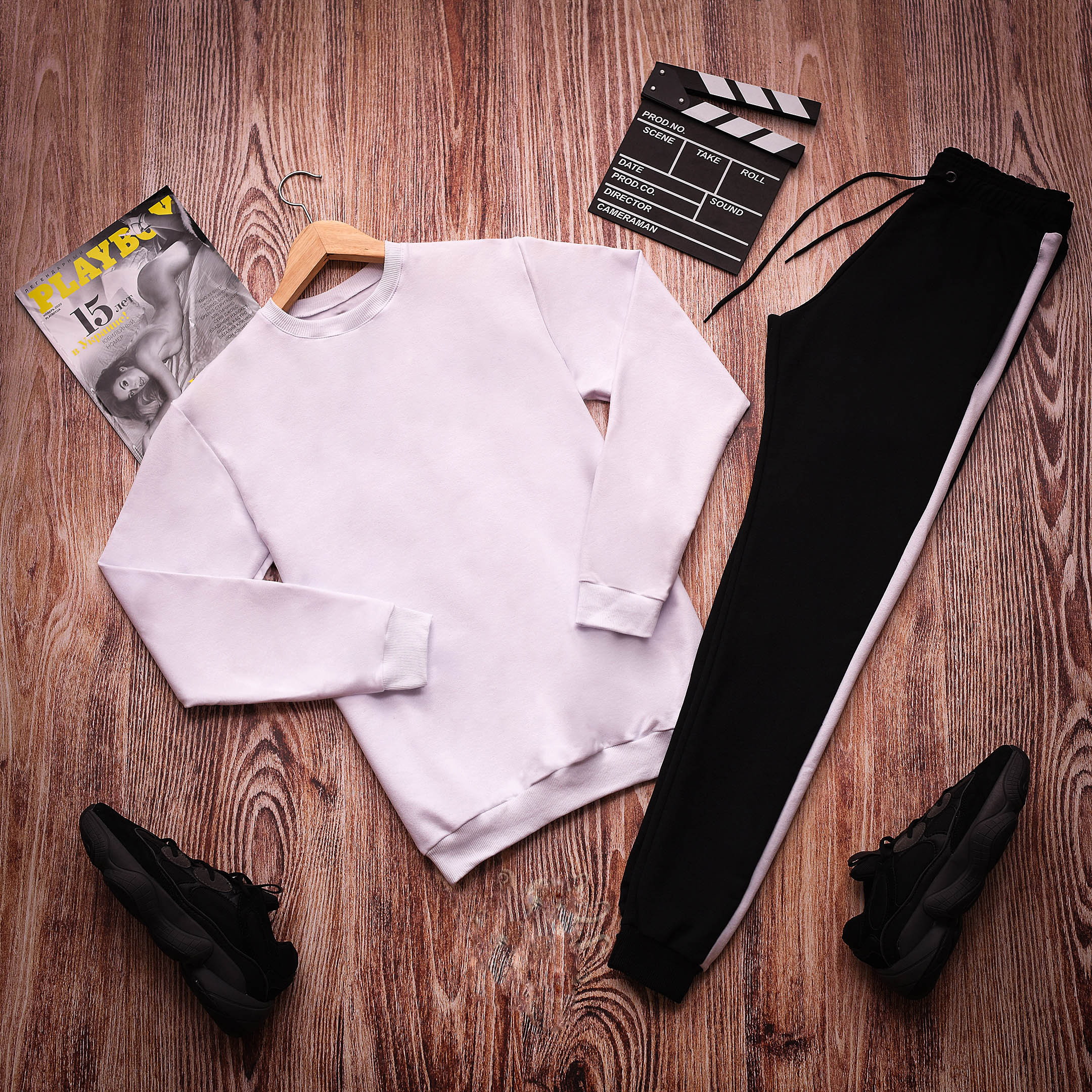 

Мужской спортивный костюм двойка Fashion Man OC2356 рS черно-белый с лампасами