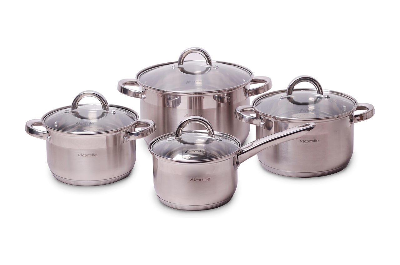 

Набор посуды нержавеющий Kamille - 2,5 x 3,8 x 5,8 x 1,8л (4 шт.) TRG-54291