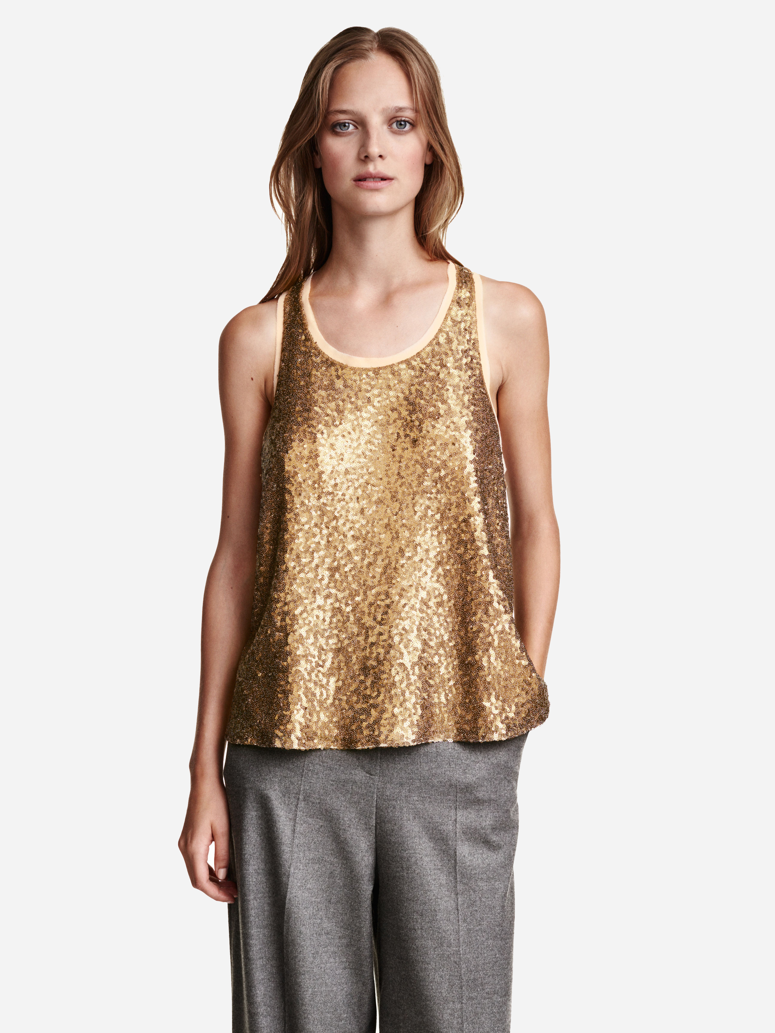 

Майка H&M 3387012-ABNU 34 Бежево-золотистая