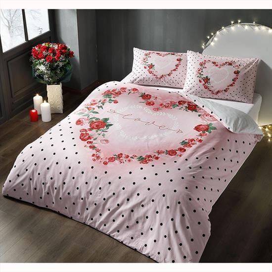 

Комплект постельного белья Tac ранфорс Lover V01 pembe евро розовый