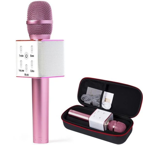 

Микрофон Q7 аккумулятор 25см USB Bluetooth в футляре 2в1 розовый