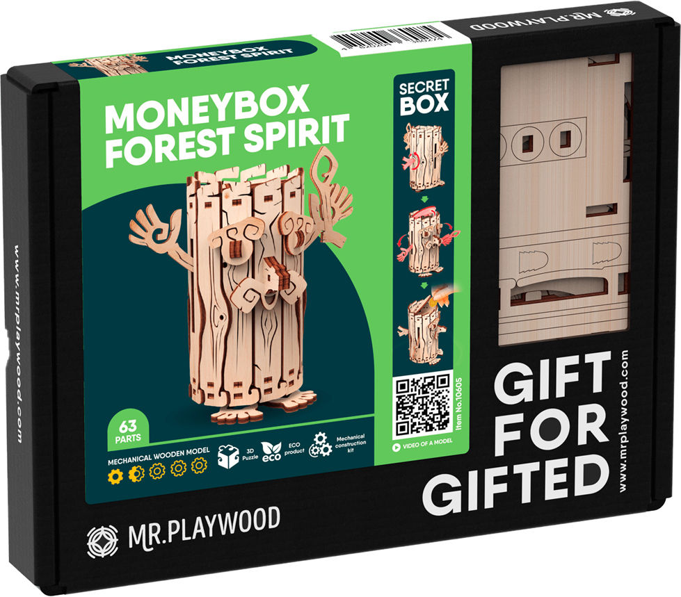 

Конструктор объемный из дерева Mr.Playwood Копилка Лесовичок 63 детали (4820204380274)