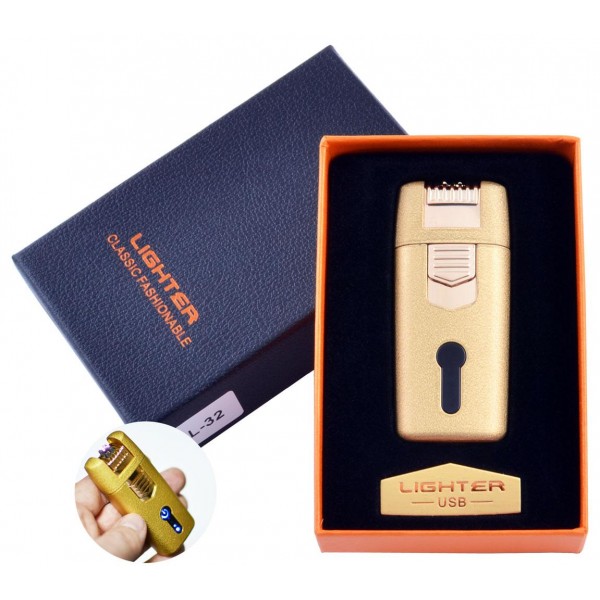 

Зажигалка в подарочной коробке Lighter (Двойная молния) №HL-32 Gold