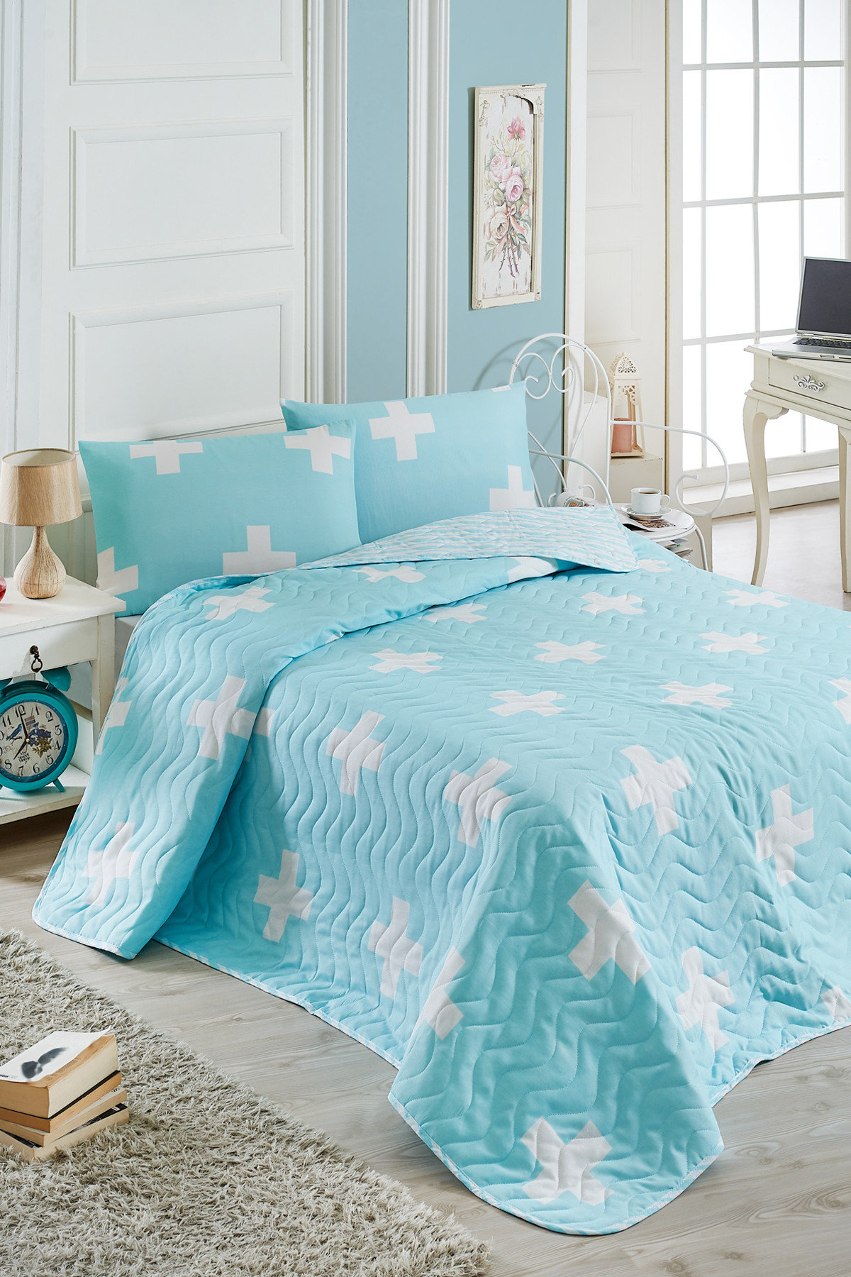 

Покрывало стеганое Eponj Home Aqua Mint 200х220 см + 2 наволочки 50х70 см