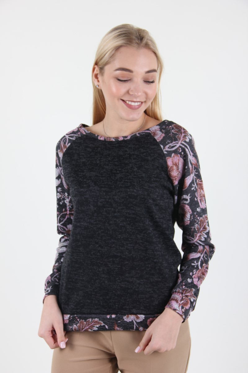 

Джемпер MissFashion с цветочным принтом  Черный, Джемпер MissFashion с цветочным принтом 50 Черный