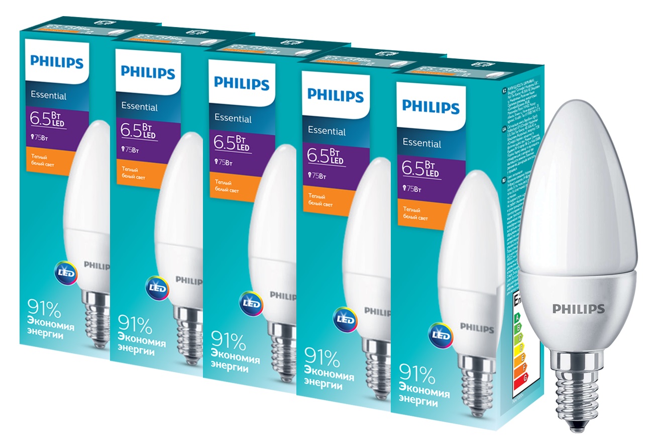 

Cветодиодная лампа Philips ESSLEDCandle 6.5 E14 827 B35NDFR RCA (929001886507R) 5 шт
