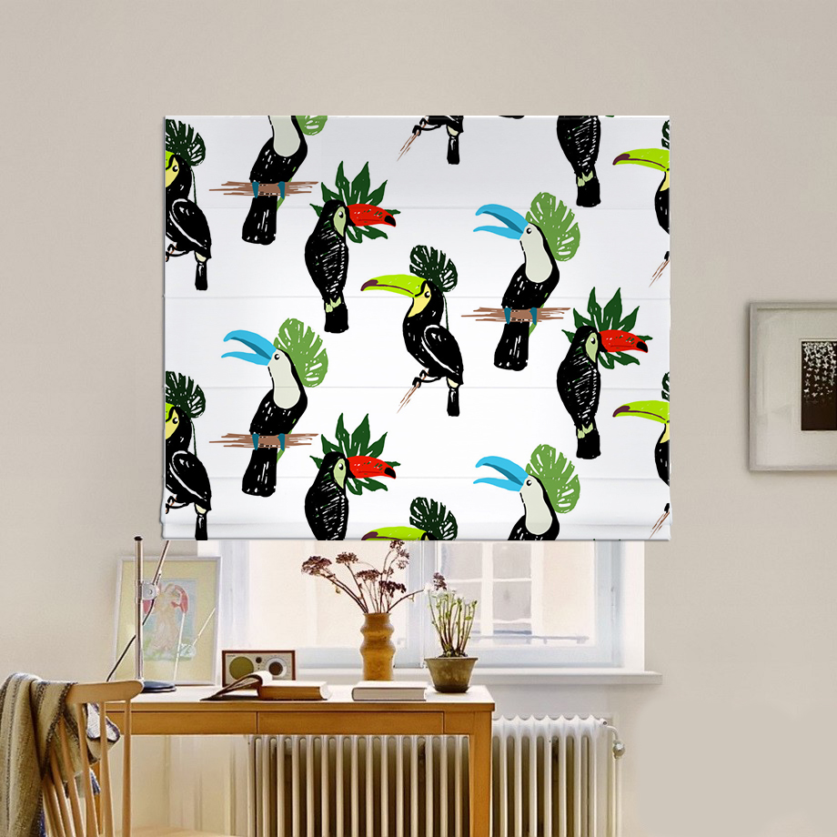 

Римская штора система Classic InHt Фотопечать Туканы 15-068 Джуси Велюр 40х170 см