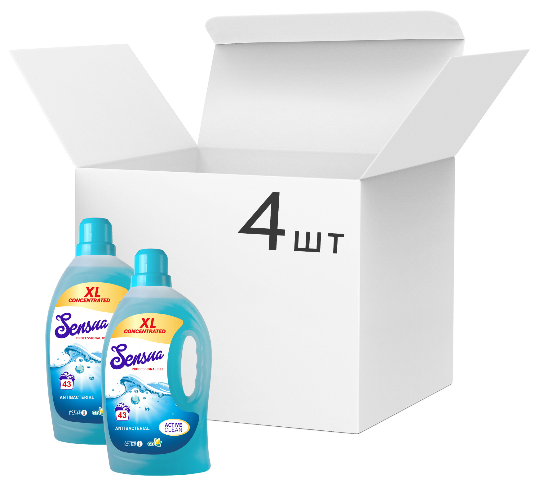 

Упаковка средства для стирки всех типов тканей и цветов Sensua Professional Gel Antibacterial 1.5 л 4 шт