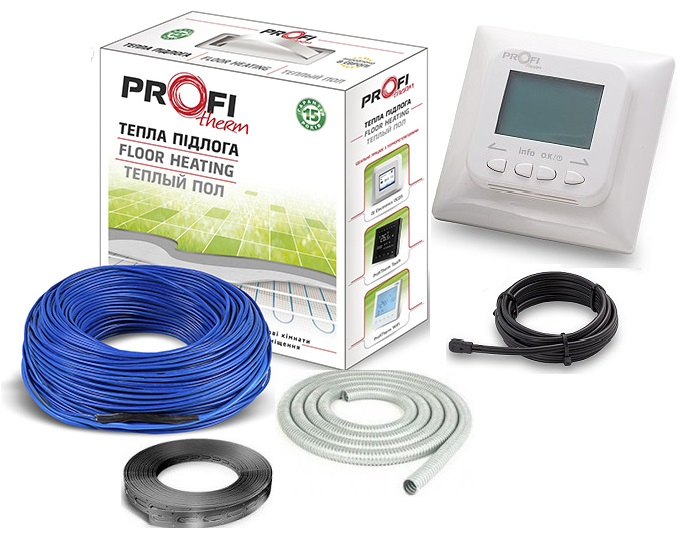 

Тепла підлога ProfiTherm 19 двожильний кабель 1790 Вт 94 метри 9.4м²-11.9м² в комплекті з програмованим терморегулятором та датчиком температури підлоги (VIT00915)