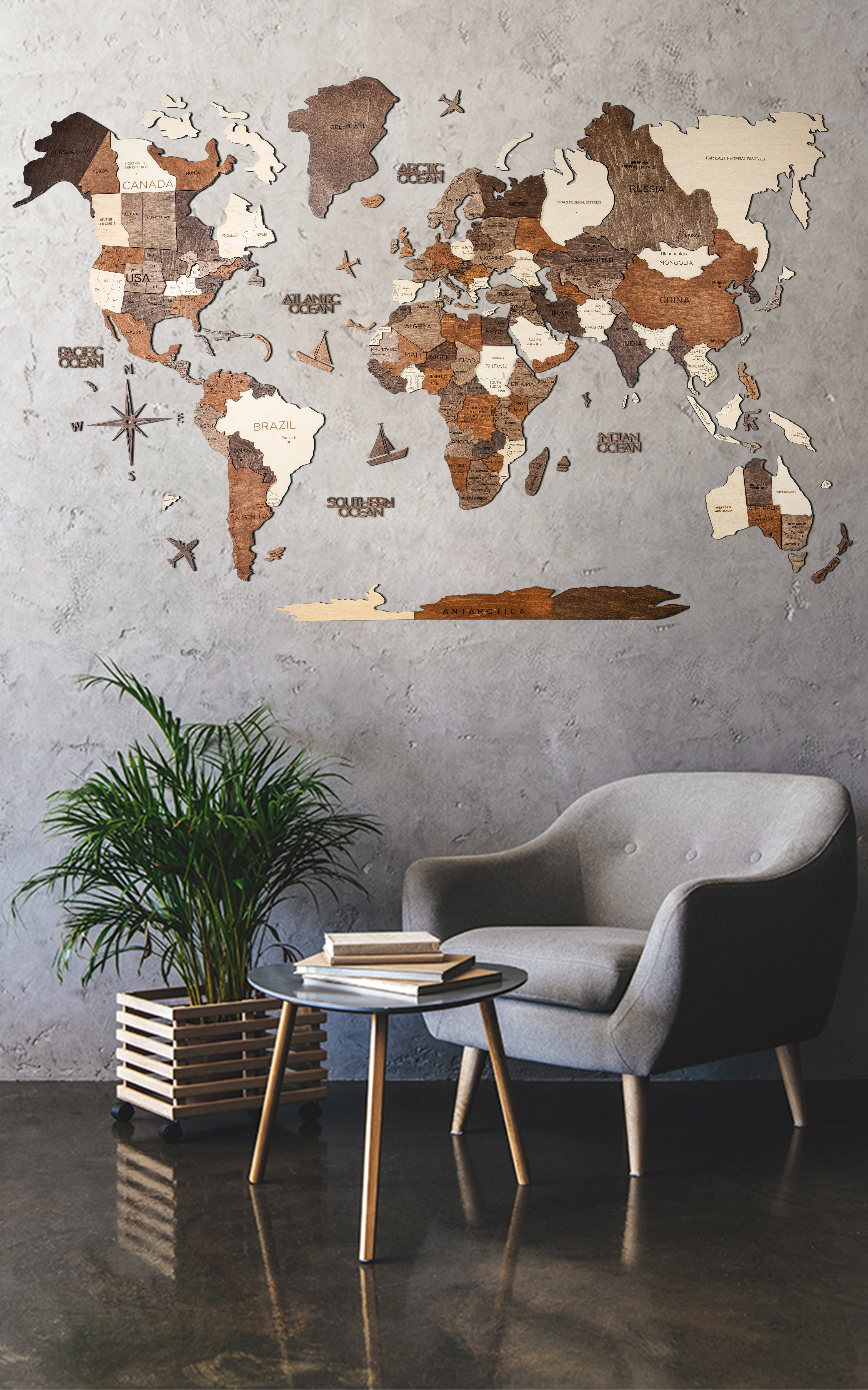 

Многослойная деревянная карта мира Enjoy The Wood 150 х 90 см с гравировкой стран столиц и штатов Enjoy The Wood (3DBL-2)