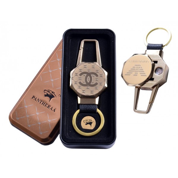 

USB зажигалка в подарочной металлической коробке (брелок + фонарик) №4687B-1