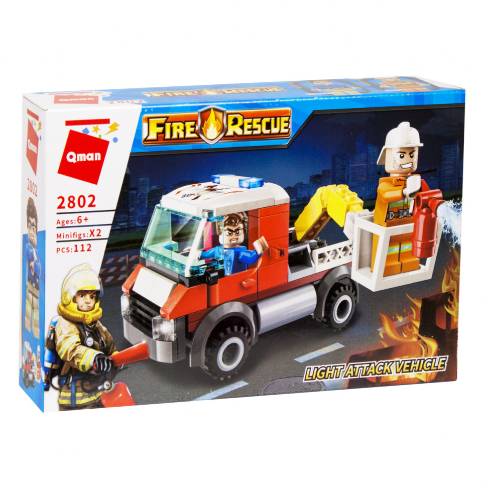 

Детский игровой конструктор Qman Fire Rescue Maintenance car Пожарная машина красный 100+ деталей